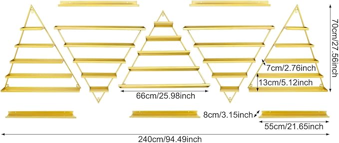 10PCS Gold Triangular Nail Polish Racks, 5 Tiers Wall-Mounted Nail Polish Racks Cosmetic Display Rack Essential Oil Organizers Lipstick Perfume Wall Shelf for Home Spa Nail Salon Shop