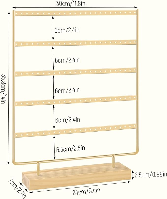 Earring Holder Organizer, Ear Jewelry Tree Organizer for Women, Earring Hanger with 5 Tiers & 120 holes (Gold)
