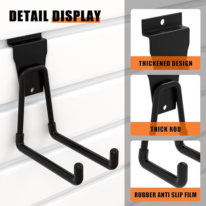 18-Pack Heavy-Duty Slatwall Hooks in Black, Firmly and Durable Garage Wall Organizer for Tools, Garden Equipment & Utility Storage, Garage Hooks for Hanging