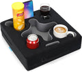 Couch Cup Holder Pillow-Sofa Cup Holder Tray Caddy Cupholder for Bed, Rv, Tv, Car, Man Cave, Backseat for Remote, Drinks, Snacks (Square-Black)