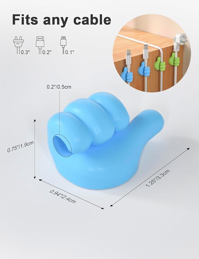 12Pcs Cable Clips, Fun Cord Holders, Silicone Thumb Wall Hooks, Cord Organizer for Desk Wall Car Nightstand, Cord Clips, Wire Holders, Phone USB Charger Cable Management, Key Hanger