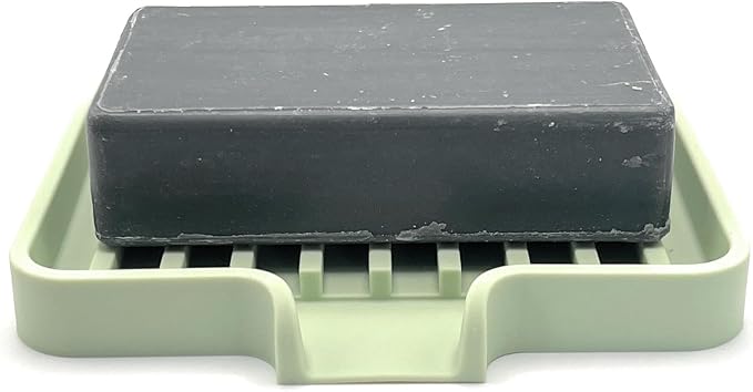 Happitasa Silicone Soap Dish Tray and Sponge Holder with Drain Chute, Pack of 2 | Bathroom and Kitchen Sink Organizer Caddy (Pistachio, 5.2"x4", 7.2 Ounces)