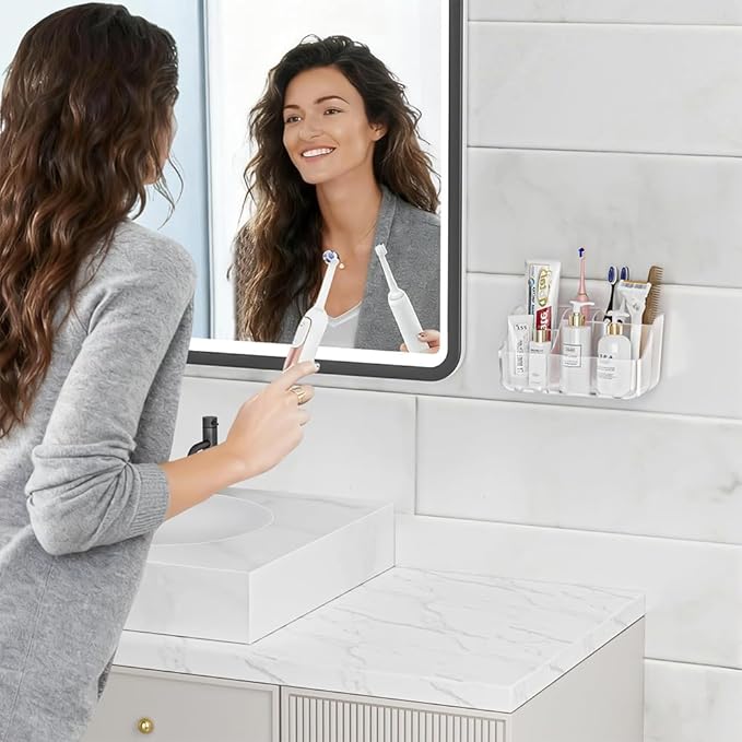Clear Toothbrush Holders for Bathroom Organizers and Storage, Wall-Mounted Tooth Brush Holder and Toothpaste Holder for Bathroom Wall, Countertop - Bathroom Accessories, 2 Packs