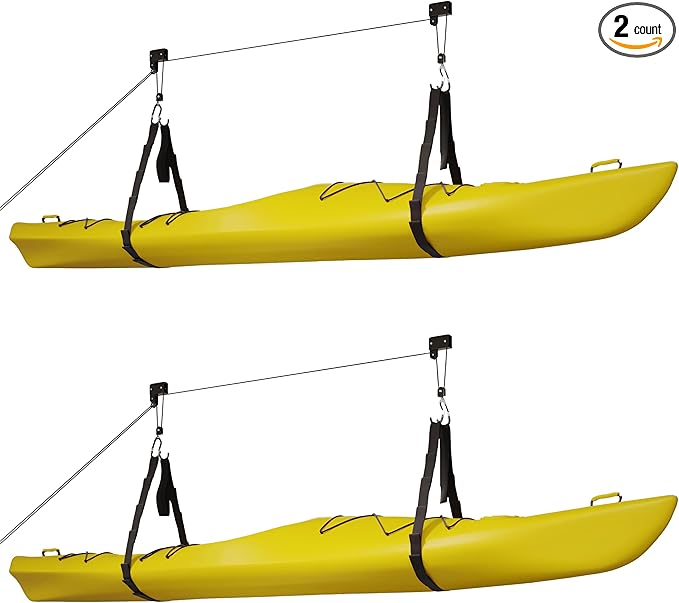 RAD Sportz Kayak Storage Hoists - Overhead Pulley Hoist Systems with 125lb Capacity Each for Canoes, Bikes, Ladders, and More