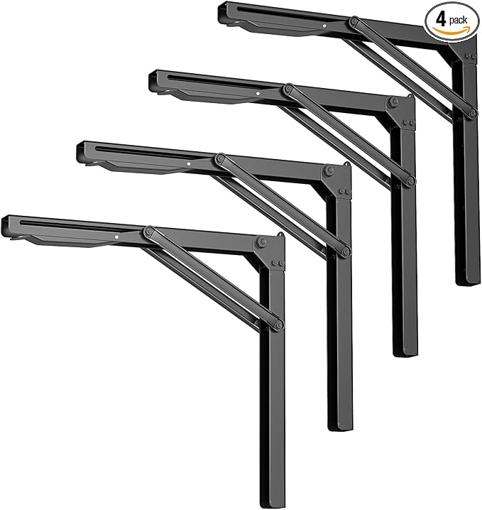 EVERHANGER 18 inch Folding Shelf Brackets for Garage, Heavy Duty Collapsible Shelf Bracket Steel Wall Mounted Table Brackets (Pack of 4, No Board)