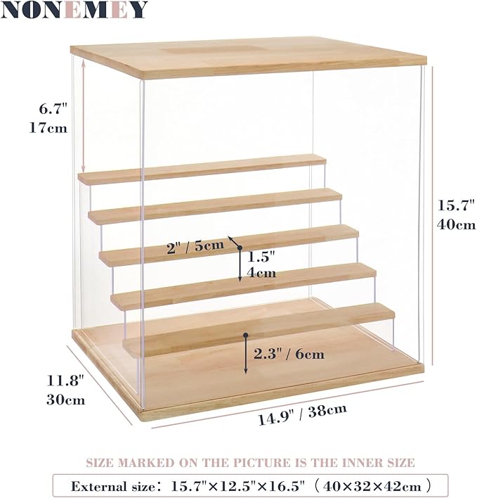NONEMEY Clear Acrylic Display Case Stand with LED Light 2/3/4/5/6 Tier Storage Box Showcase Dustproof Organizer Box for Collectibles (6Tier 15.7*12.5*16.5inch)
