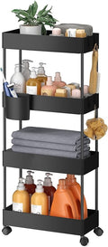 Pipishell Slim Storage Cart with Wheels, Bathroom Cart Organizer Bathroom Storage Small, Rolling Cart for Bathroom, Laundry Room, Kitchen, Narrow Space, Black PIUC05