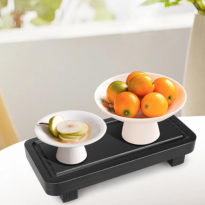 Small Black Kitchen Soap Tray for Counter Dish Soap Dispenser Wooden Display Pedestal Stand for Bathroom Decor Farmhouse Wood Riser Kitchen Accessories Countertop Vanity Counter Decorative Tray