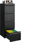 Metal File Cabinet with Lock, Vertical 4 Drawer File Cabinets for Home Office, Heavy Duty Office Storage Cabinet for A4/Letter/Legal Size, Assembly Required(Black)