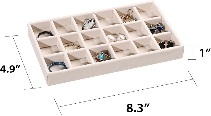 Frebeauty Jewelry Organizer Tray,Stackable Velvet Jewelry Trays,Drawer Inserts Earring Organizer For Women Jewelry Storage Display Case for Rings Stud Necklaces,Set of 9(Beige)