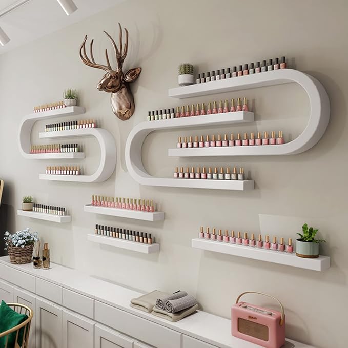 Wall Mounted Nail Polish Bottle Display Rack, U-Shaped Essential Oil Perfume Storage Shelf, Hanging Salon Beauty Nail Shop Organizer Perfume Holder