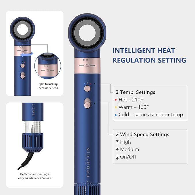 Hair Dryer Brush Professional Hair Multi-Stylers - MIRACOMB Ionic Hot Air Styling System with Auto Wrap Curlers, Brushless Motor, Intelligent Heat Control - Fast Drying - Versatile for All Hair Types