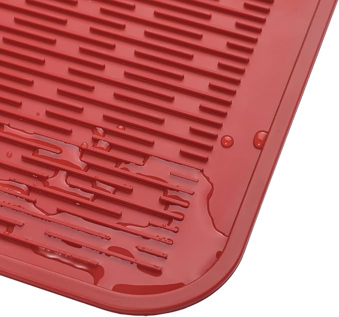 Silicone Dish Drying Mat for Multiple Usage,Easy clean,Eco-friendly,Heat-resistant Silicone Mat for Kitchen Counter or Sink,Refrigerator or Drawer Liner Red 2XL 24 inches x 18 inches