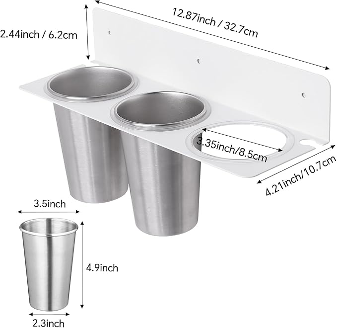 Hair Tool Organizer Wall Mount, Stainless Steel Hair Tool Holder with 2 Heat-Resistant Cups, Curling Iron Holder for Vanity, Hot Tools Organizer with PVC Ring,Hair Dryer Holder for Bathroom