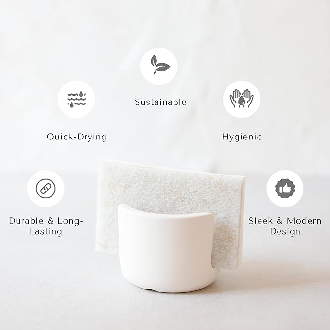 Selegna Diatomaceous Earth Sponge Holder - Drying Rack, Absorbent Stone Kitchen Sink Organizer, Beige (Small)