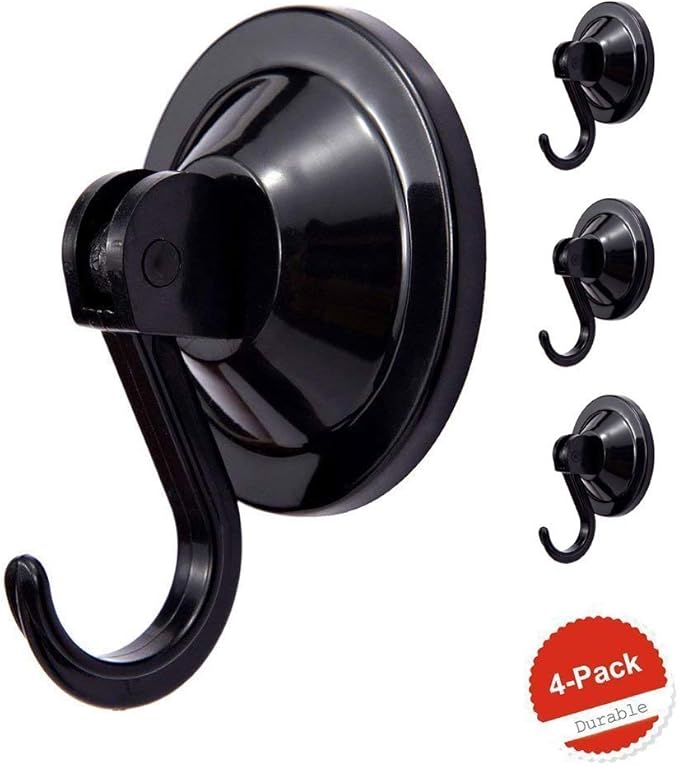 Suction Cup Hooks, Powerful Vacuum Wreath Hangers for Glass Door or Window, Set of 4, Black