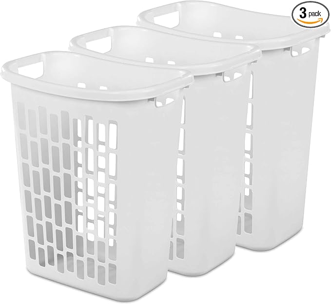 3-Pack of White Heavy-Duty Plastic Laundry Baskets (1.8 Bushels). Large Capacity rectangular Design with Reinforced Handles, Suitable for Household, Dormitory, and Bedroom