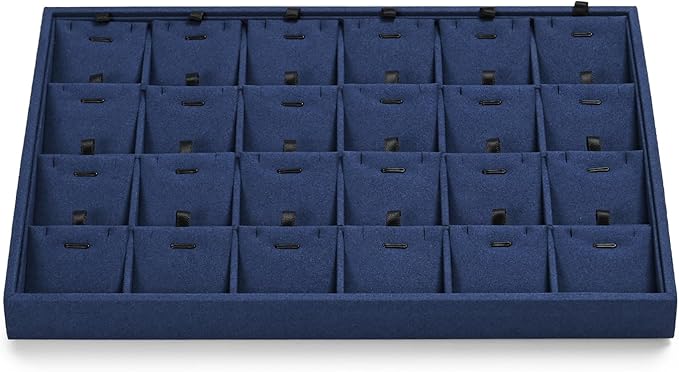 24 Grids Microfibrt Necklace Tray Jewelry Display Tray Necklace Holder Display Trays for Drawers With Removable Jewelery Cards Necklace Pendant Bracelet Storage Tray (Beige)
