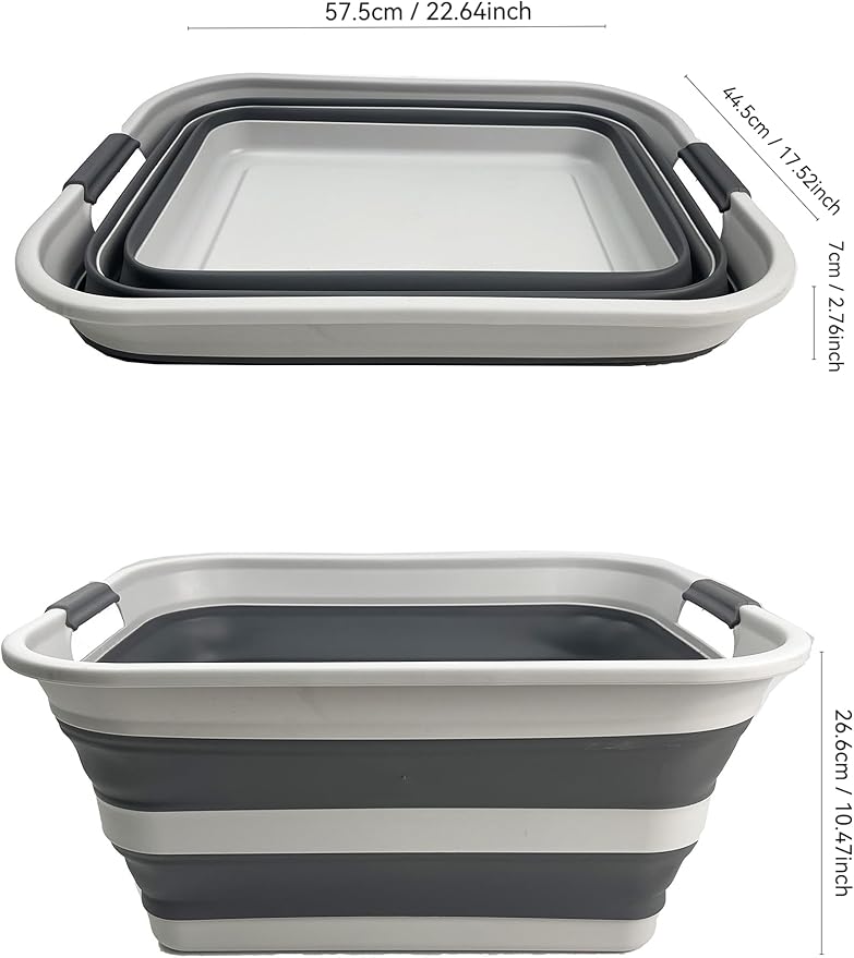 SAMMART Collapsible Plastic Laundry Basket - Foldable Pop Up Storage Container/Organizer - Portable Washing Tub - Space Saving Hamper/Basket (Grey/Steel Grey, 42L)