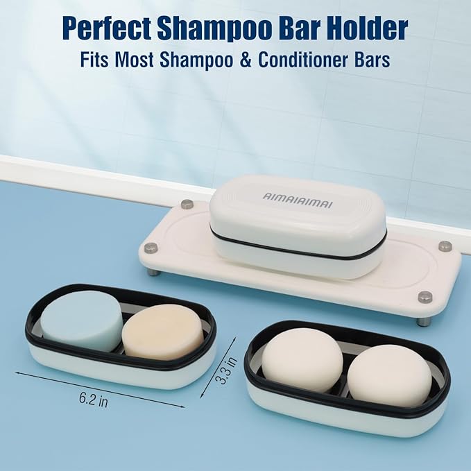 Shampoo Bar Holder Travel Case for Two Bars – Compatible with Kitsch Solid Shampoo & Conditioner Bars, Large Soap Container for Bathroom or Travel (1 Pack, White Style A-Large)
