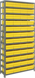 Quantum Storage Systems 1275-701YL Solid Heavy Duty 13 Shelves 48 Super Tuff Euro Yellow Bins 75" H x 36" W x 12" D