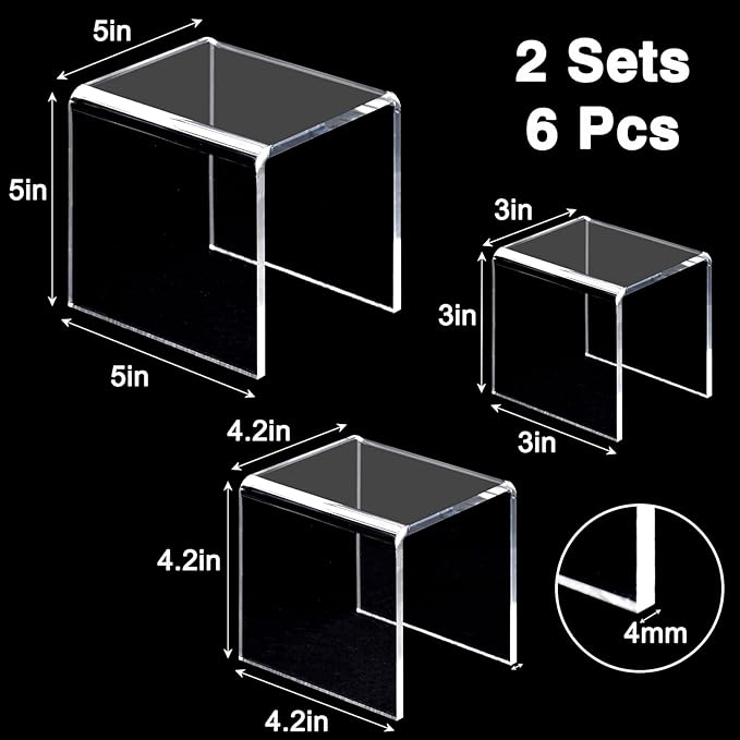 Fixwal 2 Set Acrylic Display Risers Cupcake Stands Clear Dessert Table Display Set, Display Shelf for Funko POP Figures-3"x4"x5"