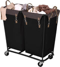 StorageWorks 280L Large Lanudry Hamper with Wheels, Laundry Basket with Wheels 2 Sections, Clothes Sorter Cart with Divider for Hotel, Home, Black, 1-Pack