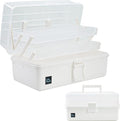 Creahaus 13 inch Art Craft Organizer Storage Box with 3 Layer, Multipurpose Plastic Tool Box with Handle for Sewing, Art Supply, Medicine, Nail, Hair Accessories (White)