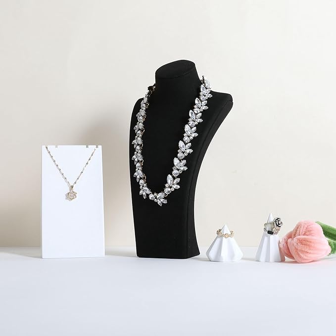 GemeShou Black necklace storage organizer for sale, Velvet necklace holder stand, jewelry bust display stands, Jewelry Mannequin for Countertop, Showcase【Black-Medium height 10.43 inch】