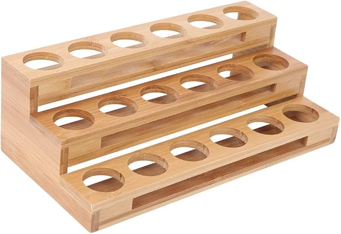 3 Tier Essential Oil Holder Stand, 1.4in Hole Diameter Wood Cosmetic Storage Organizer Rack, Makeup Display Stand for 18 Bottles