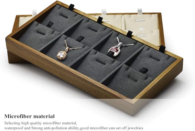 Oirlv Solid Wood Jewelry Organizer Tray Pendant Necklace Storage With Pads (Creamy-white)