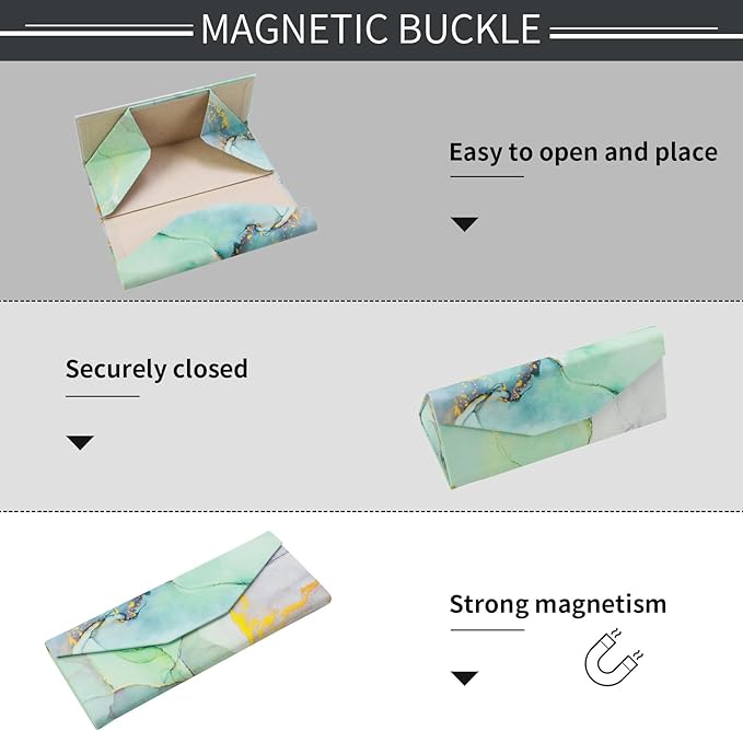 Foldable Glasses Case, Magnetic PU Leahter Sunglasses Case, Cute Hard Shell Folding Eyeglass Cases for Women Kids