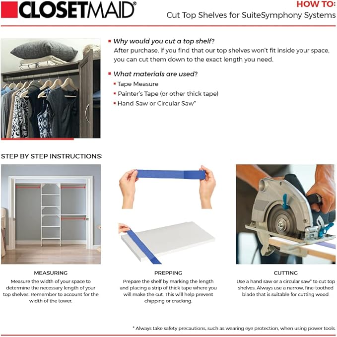 ClosetMaid SuiteSymphony Wood Closet Organizer Kit with Tower, 3 Hang Rods, Top Shelves, 2 Drawers, Adjustable, Fits Spaces 5-9 ft. Wide, Graphite Grey