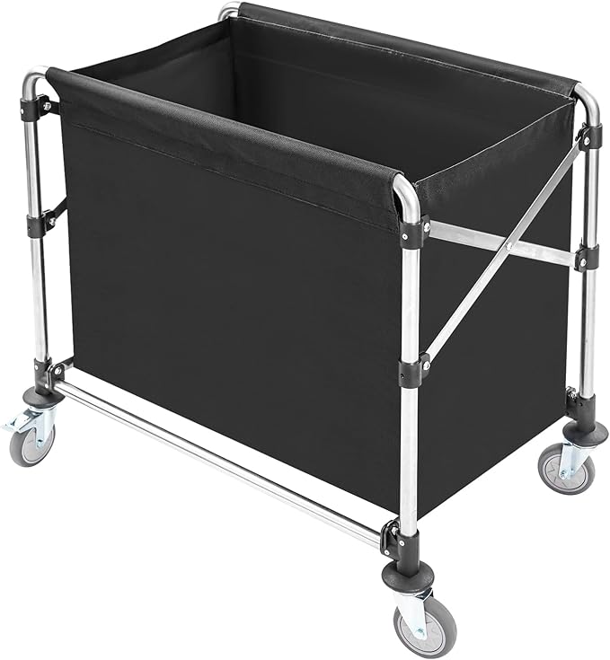 Commercial Laundry Cart with Wheels,Folding Laundry Hamper Cart,Heavy Duty Rolling Basket with Large Capacity,Sorter Trolley for Home Hotel Apartment (Black, 34.25 * 20.47 * 30.7in)