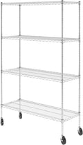 SafeRacks - NSF Certified Storage Shelves, Zinc, Heavy Duty Steel Wire Unit with Wheels and Adjustable Feet, Garage or Bakers Rack, Kitchen, Pantry Shelf - (18"x48"x72" 4-Tier) (Silver)
