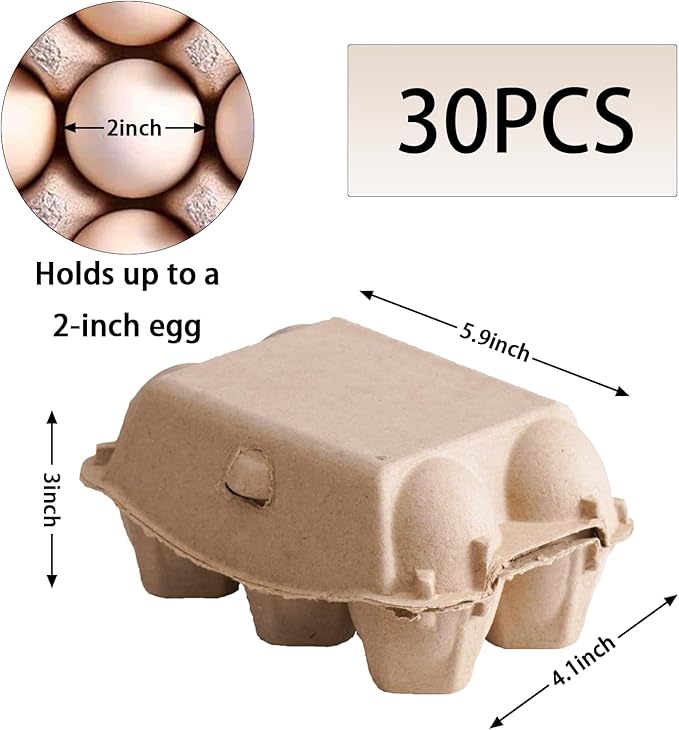 50 Pack Egg Cartons Cheap Bulk, Blank Natural Pulp Egg Carton 6 Count for Chicken Eggs, Reusable, Protects, Egg Storage Containers for Home Kitchen and Farmhouse (50 PCS 6 Count)