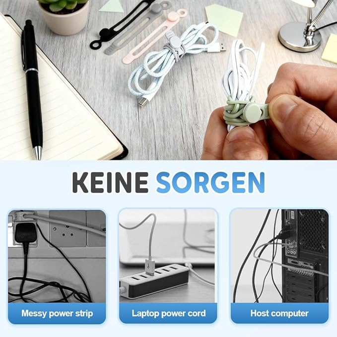 Data Cable Organizer,Multicolor Silicone Cable Ties,Reusable Cable Management Organizers,Multipurpose Elastic Cord Organizer For Bundling Earphone/Phone Charger/Computer Cords (30PCS)