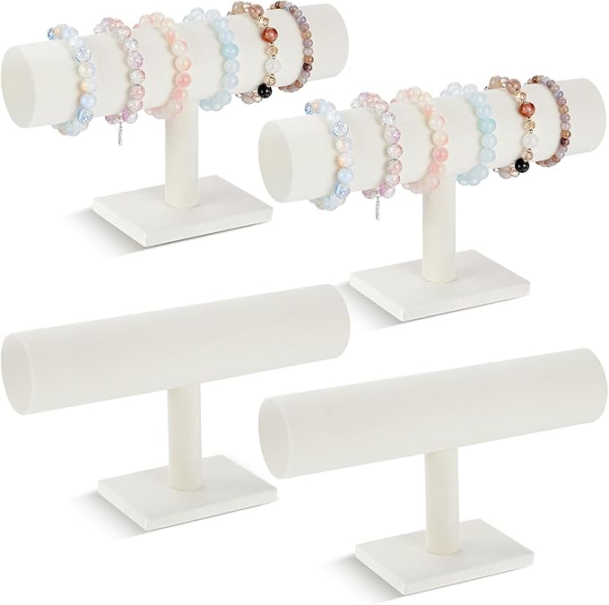 Wenqik 4 Pcs Bracelet Holder Stand Beige Velvet Bracelet Jewelry Display Holder for Vendors Scrunchies Selling Bangle Watch Hair Ties Organizer(Beige)