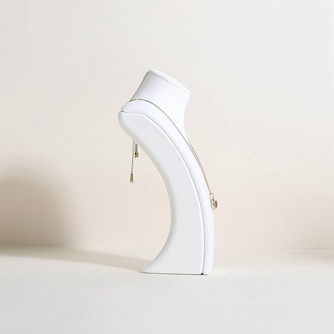 GemeShou White necklace storage organizer for sale, Velvet necklace holder stand, jewelry bust display stands, Jewelry Mannequin for Countertop, Showcase【White-Small height 7.68 inch】