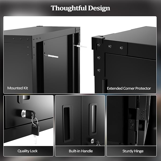 VINGLI Garage Wall Cabinet with Locking Doors and Adjustable Shelf, Metal Wall Cabinet, Floating Upper Storage Cabinet (Black, 30''W x 12''D x 28''H)