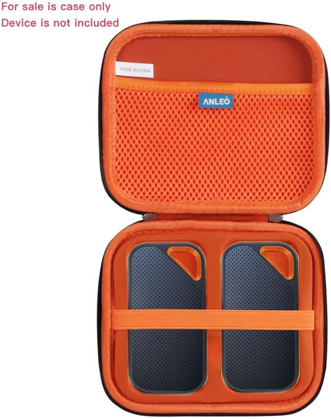 Anleo Hard Travel Case for SanDisk 500GB 1TB 2TB 4TB Extreme PRO Portable SSD (Black+Orange, Case for 2 Hard Drives)