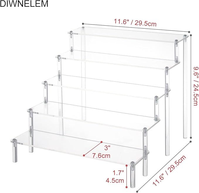 DIWNELEM 5 Tier Acrylic Risers - Acrylic Display Stands for Countertop Organizer, Collections and Cosmetics (11.6 * 11.8 * 9.6 inch)