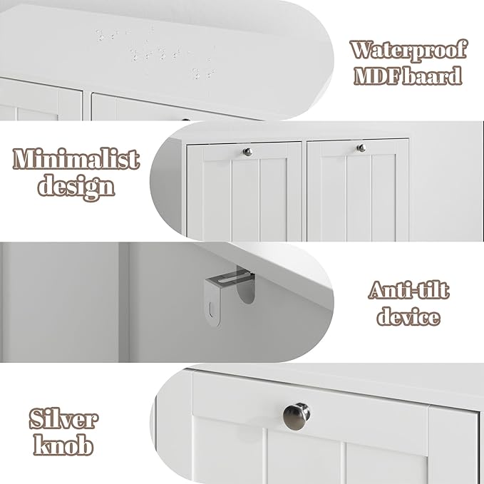 Double Tilt Out Laundry Hamper Cabinet with 2 Baskets, Laundry Cabinet, White, 12.99" D×25.98" W×26.81" H, 2 × 5.9 Gallon