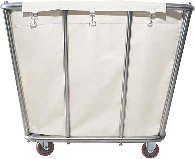 10 Bushel Laundry Cart with Wheels,Heavy Duty Industrial Rolling Commercial Home Beige Large Rolling Storage Laundry Basket, Stainless Steel Laundry Hamper Service Cart,260LBS Load