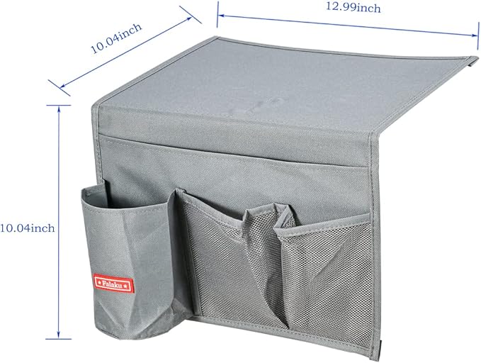 Bedside Caddy, 4 Pockets Bedside Organizer Caddy Under Mattress,Holds Water Bottles,Magazines,Books (Classic 4 Pockets-Grey)
