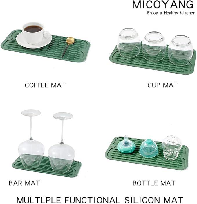 Silicone Dish Drying Mat for Multiple Usage,Easy clean,Eco-friendly,Heat-resistant Silicone Mat for Kitchen Counter or Sink,Refrigerator or Drawer Liner Green S 12 inches x 6 inches