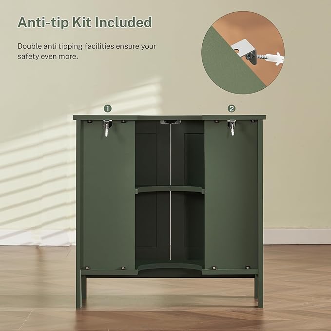 TEENFON Pedestal Sink Storage Cabinet, Under Sink Cabinet with 2 Doors & Shelf, Under Bathroom Sink Cabinet, Pedestal Sink Storage for Bathroom, Green