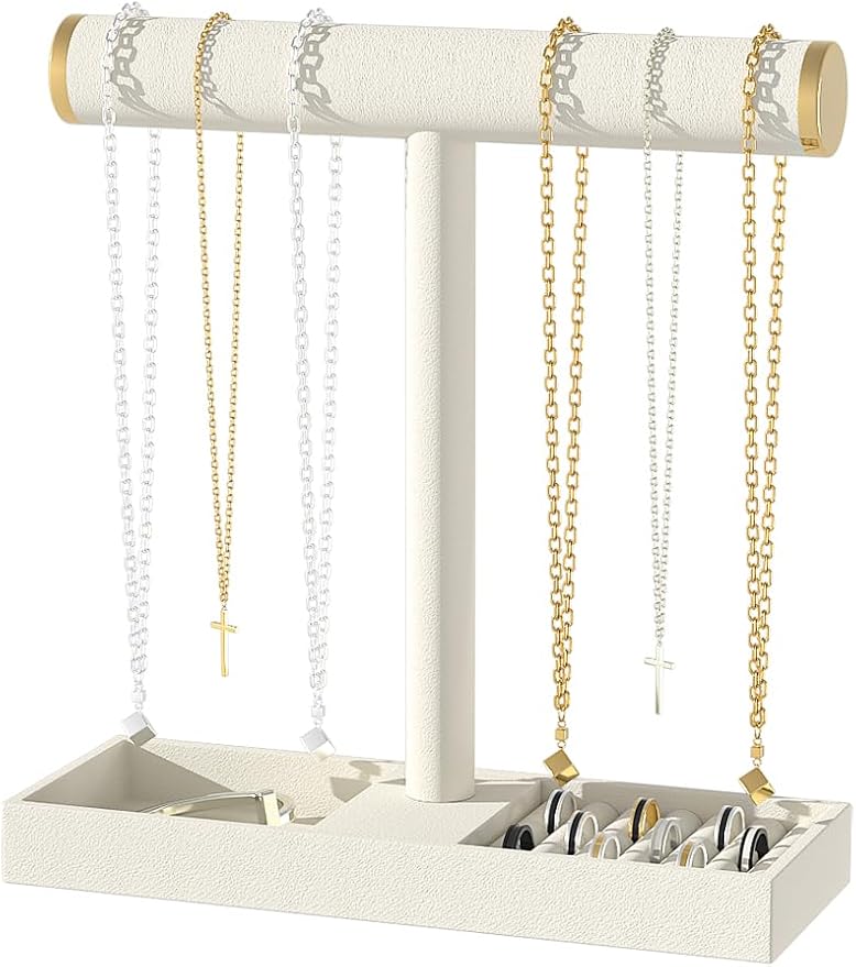 Bracelet and Necklace Holder,Velvet Jewelry Necklace Display Organizer Stand,bracelet Holder for Selling,Bracelet and Necklace Storage Tree (Style 1（Beige+ Metal lid）)