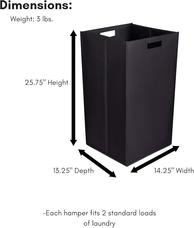 Internet's Best Collapsible Laundry Hamper - Set of 2 - Dirty Clothes Sorter with Handles - Magnetic Side - Easy Storage - Folding - Black