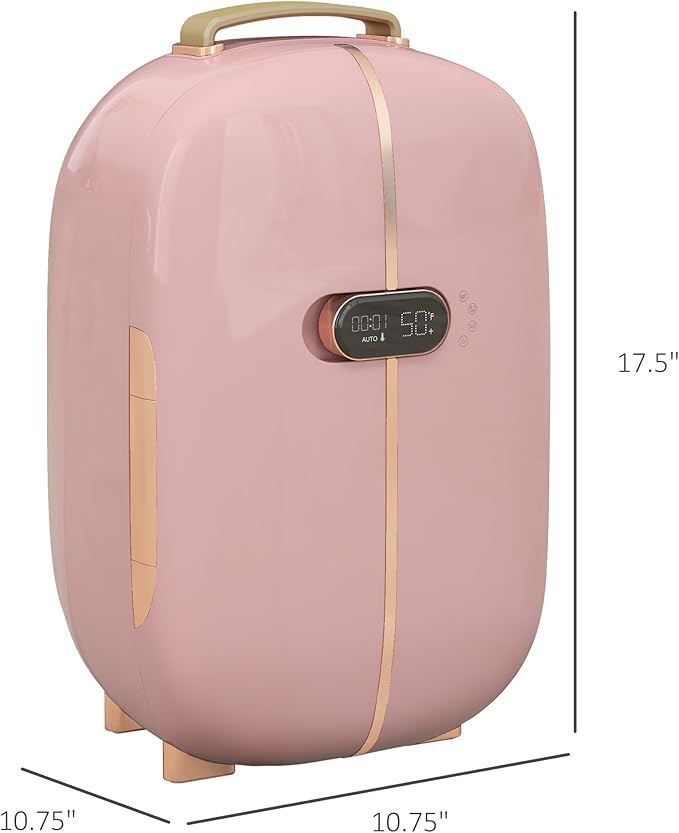 HOMCOM Portable Skincare Fridge with LED Display, 12L Mini Fridge for Beauty, Makeup and Cosmetics, Small Refrigerator Cooler for Bedroom, Home Office, Desktop, Pink